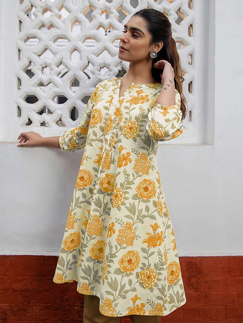 women printed three quarter sleeve a-line kurta - 21977276 -  Standard Image - 1