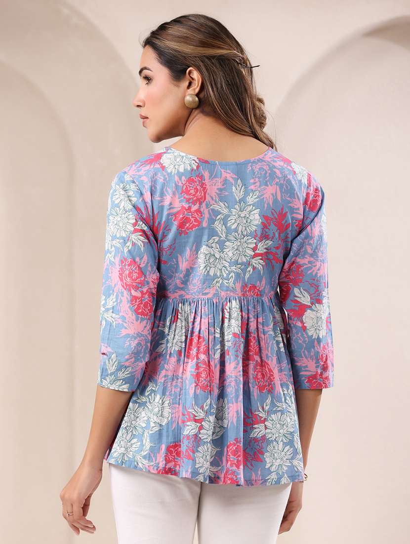 women floral three quarter sleeve ethnic top - 21977277 -  Standard Image - 4