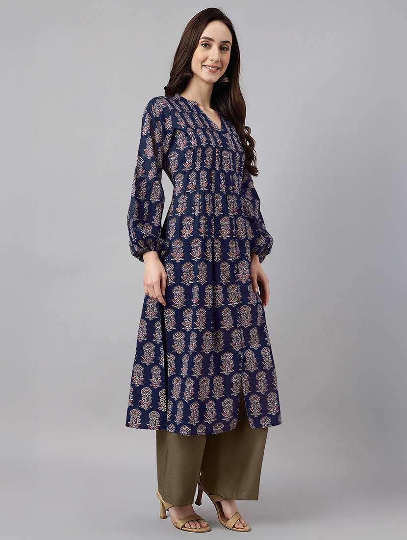 women printed long sleeve a-line kurta - 21977280 -  Standard Image - 4