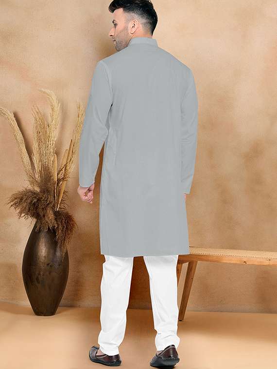 men pack of 2 solid mandarin neck kurta pyjama ethnic wear set - 21977323 -  Standard Image - 4
