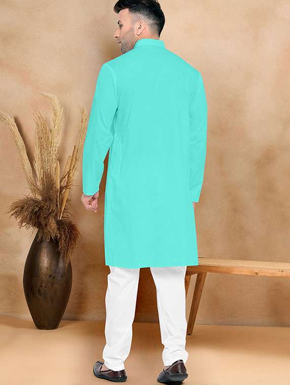 men pack of 2 solid mandarin neck kurta pyjama ethnic wear set - 21977331 -  Standard Image - 4