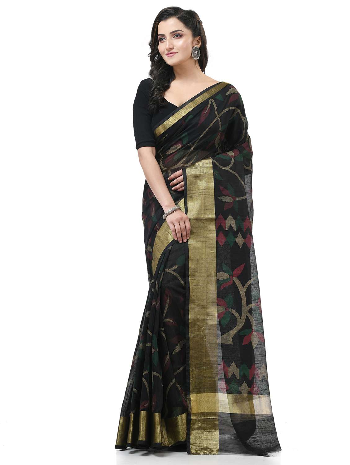 women printed handloom saree with blouse