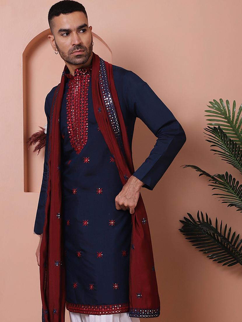 men embroidered mandarin neck kurta with dupatta - 21977397 -  Standard Image - 1
