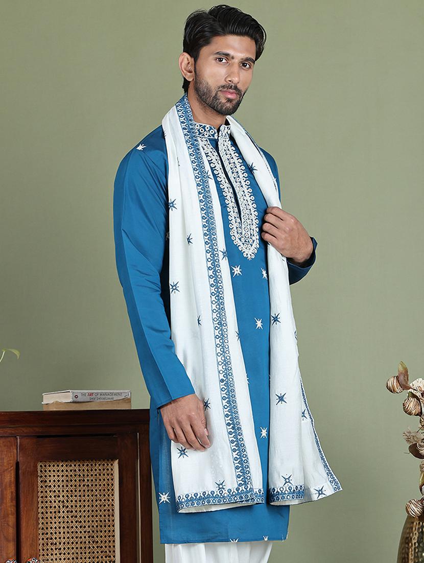 men embroidered mandarin neck kurta with dupatta - 21977399 - Standard Image - 1