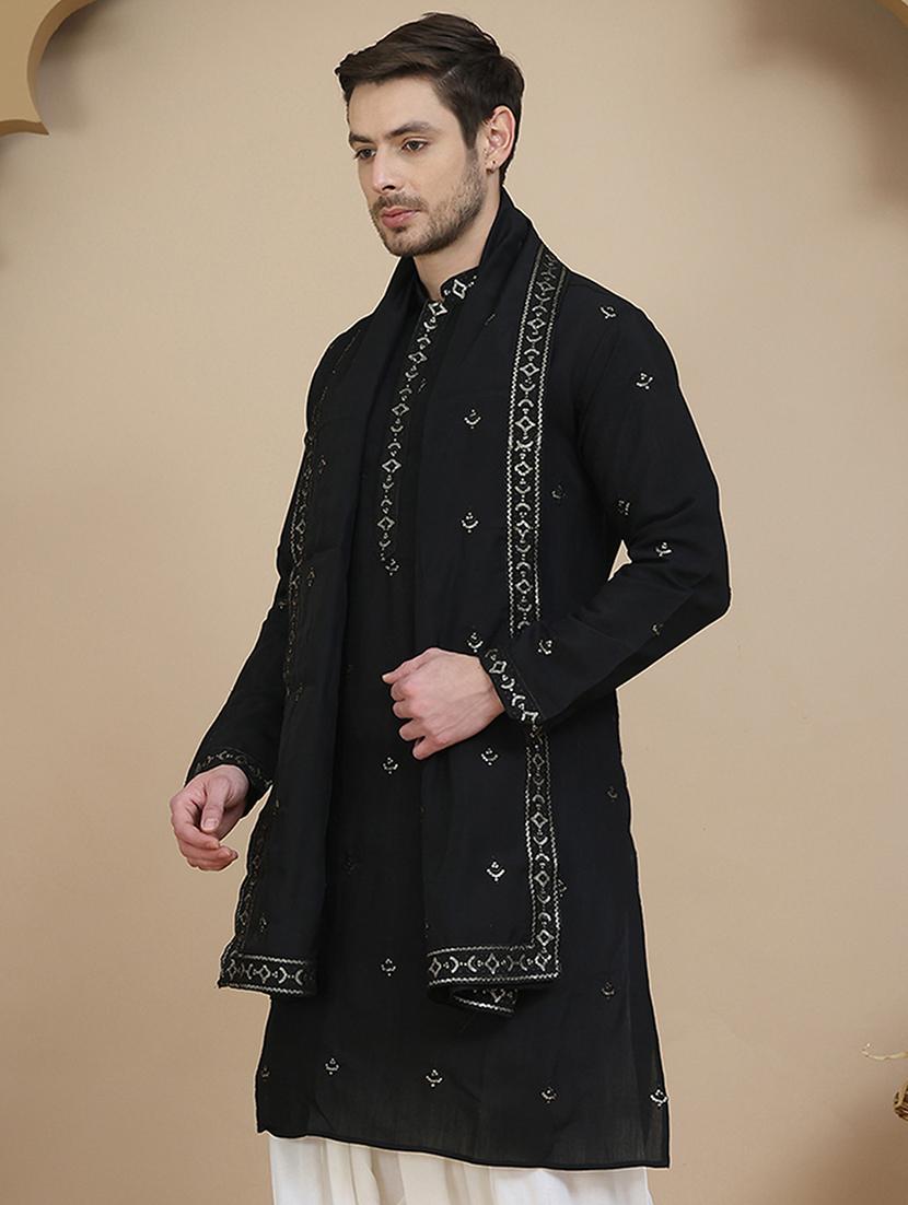 men embroidered mandarin neck kurta with dupatta - 21977401 -  Standard Image - 1