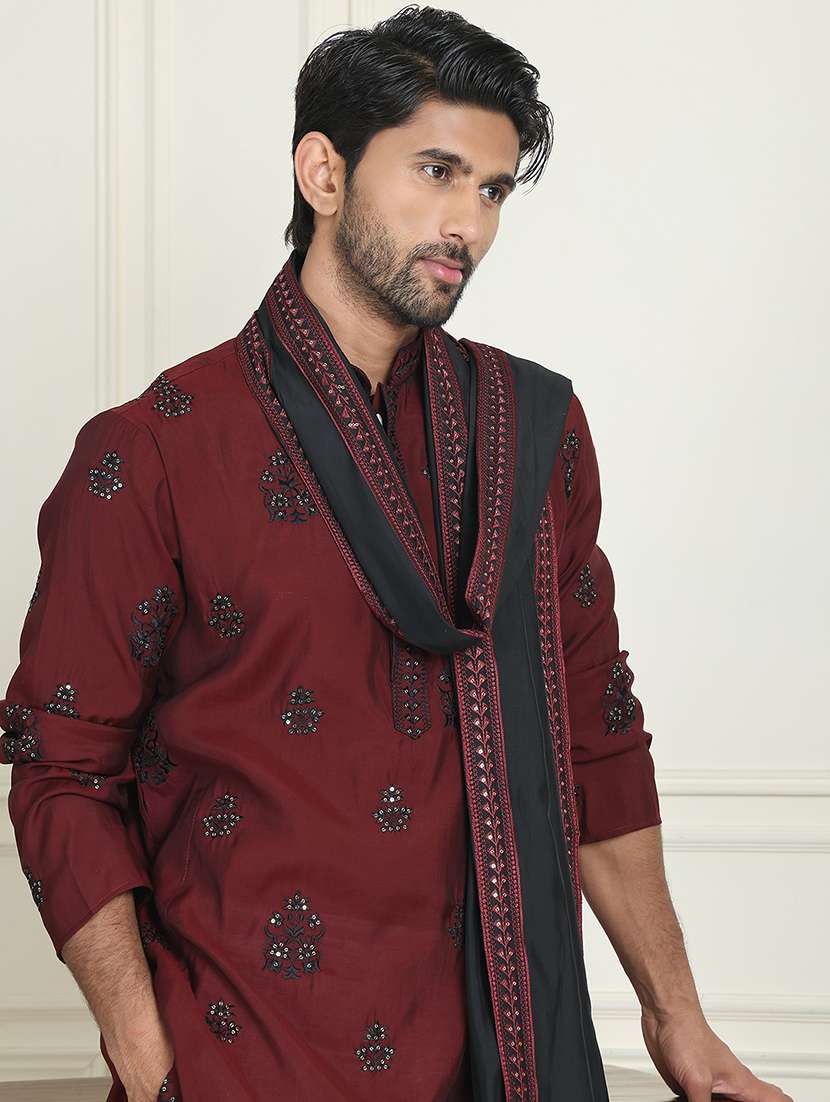 men embroidered mandarin neck kurta with dupatta - 21977406 -  Standard Image - 4
