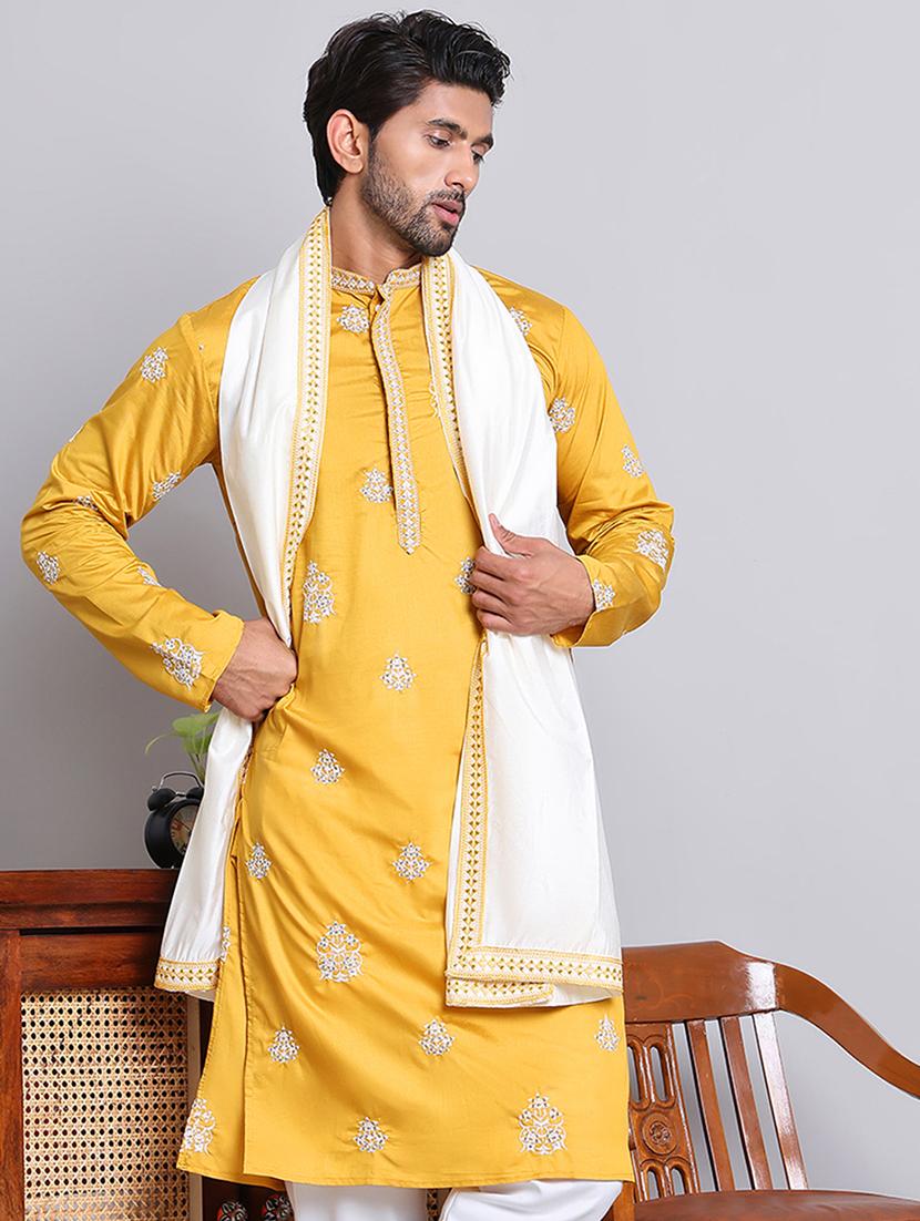 men embroidered mandarin neck kurta with dupatta - 21977407 - Zoom Image - 0