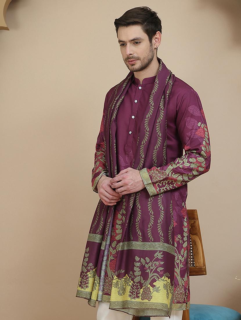 men embroidered mandarin neck kurta with dupatta - 21977412 - Zoom Image - 0
