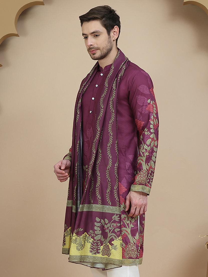 men embroidered mandarin neck kurta with dupatta - 21977412 -  Standard Image - 1