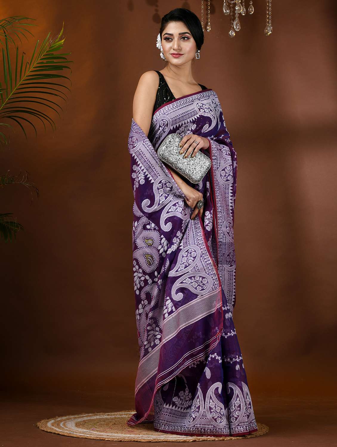 women purple jamdani saree - 21977488 -  Standard Image - 1