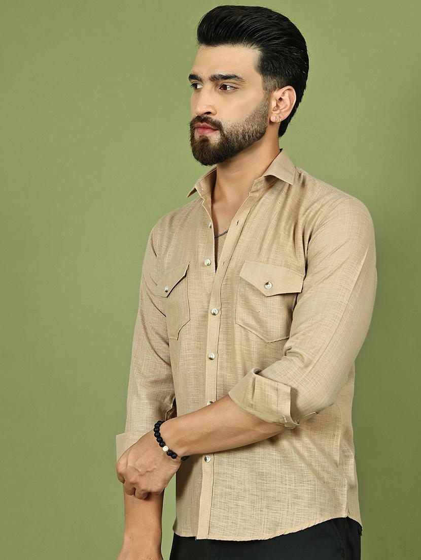 men solid long sleeve regular fit casual shirt - 21977622 - Standard Image - 4