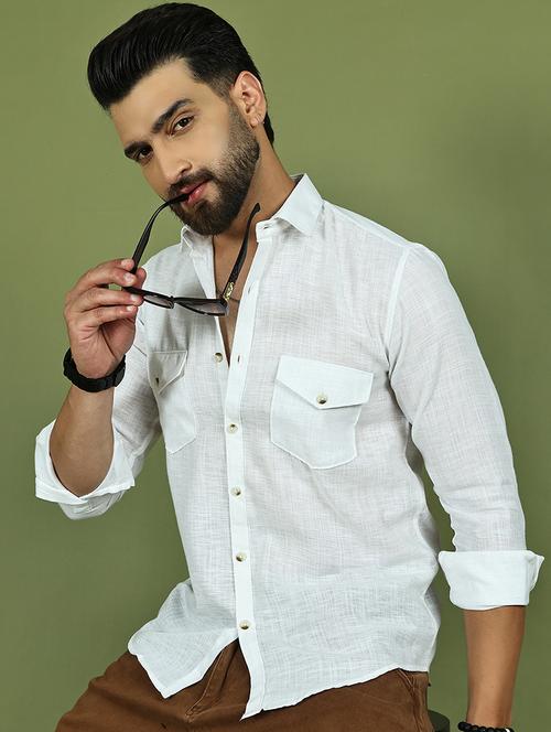 men solid long sleeve regular fit casual shirt - 21977624 - Standard Image - 0
