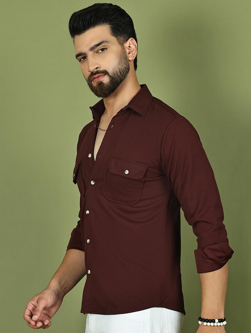 men solid long sleeve regular fit casual shirt - 21977625 - Standard Image - 4