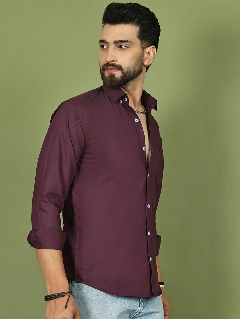 men solid long sleeve regular fit casual shirt - 21977641 - Standard Image - 1