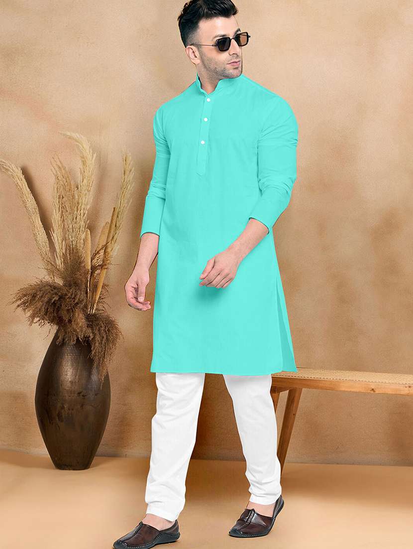 men pack of 2 solid mandarin neck kurta pyjama set - 21977659 -  Standard Image - 1