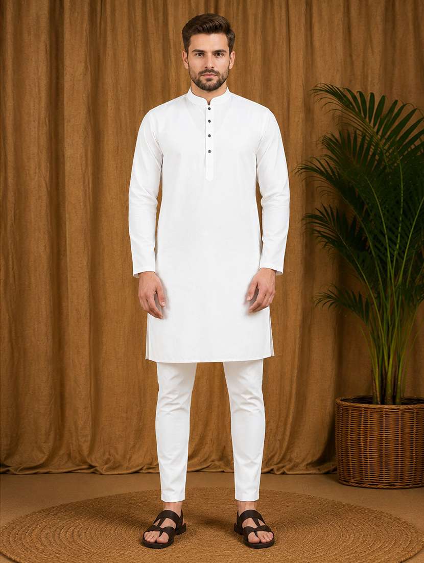 men pack of 2 solid mandarin neck kurta pyjama set - 21977670 -  Standard Image - 1