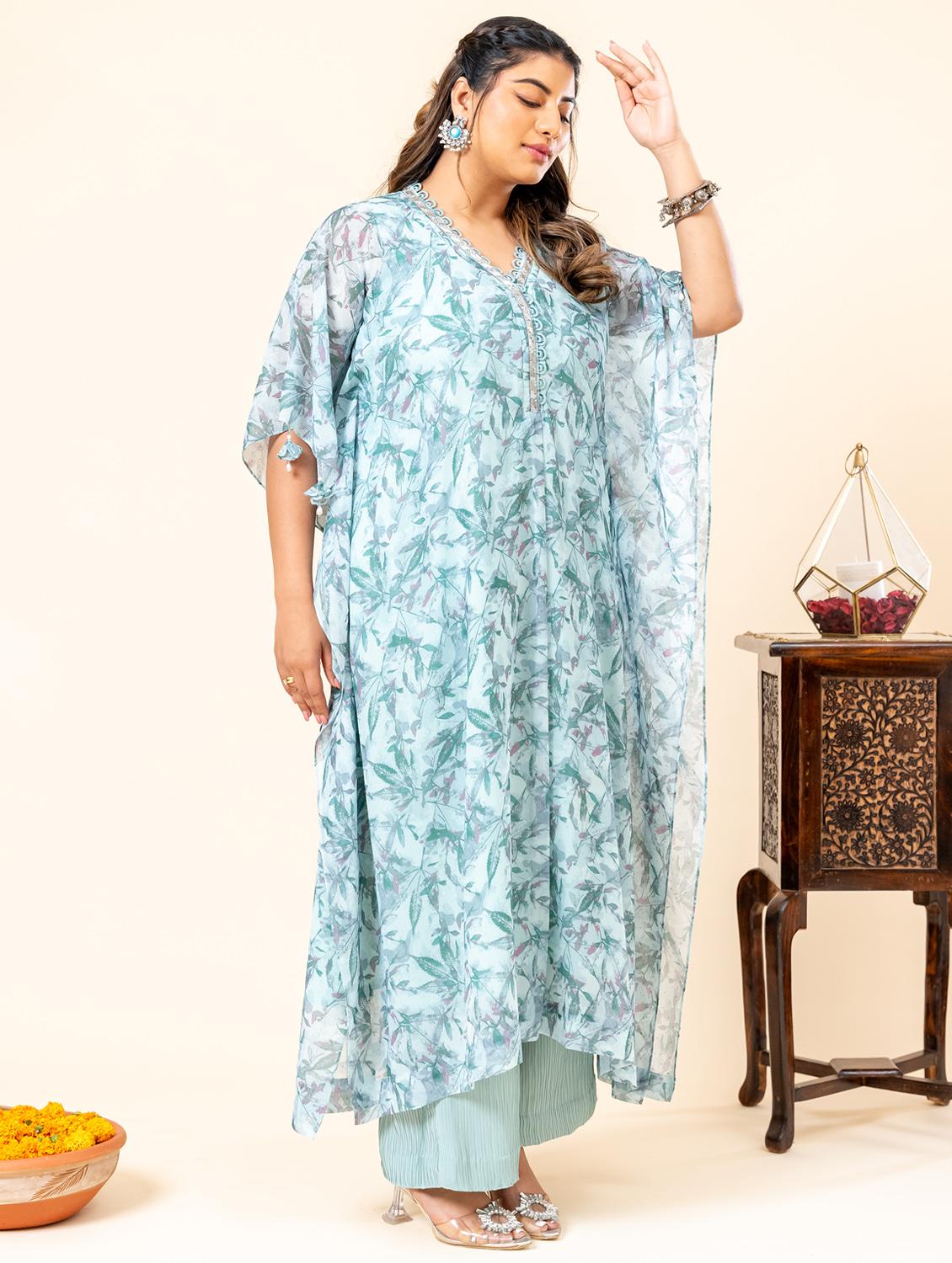 women printed kimono sleeve kaftan kurta pant set - 21977700 -  Standard Image - 1