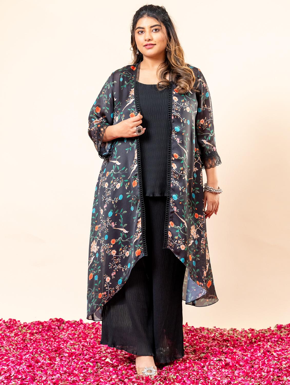 women floral printed round neck fusion set - 21977702 -  Standard Image - 1