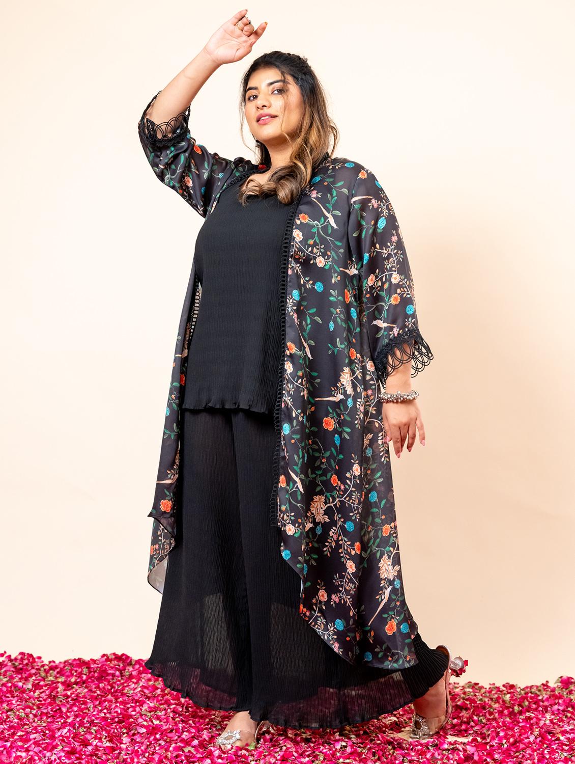 women floral printed round neck fusion set - 21977702 - Standard Image - 4