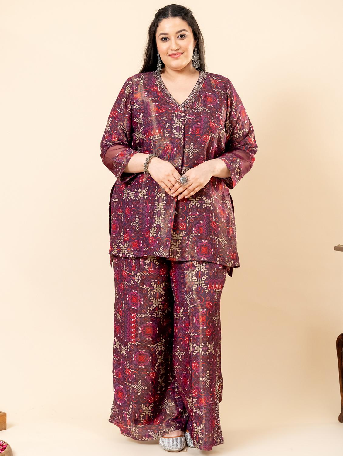 women printed three quarter sleeve ethnic co-ord set - 21977709 -  Standard Image - 1