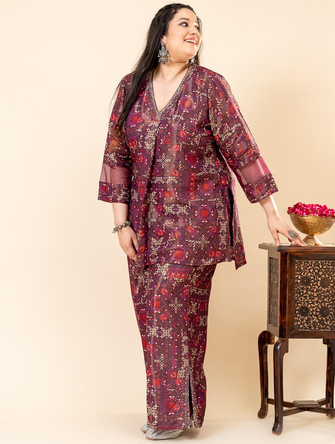 women printed three quarter sleeve ethnic co-ord set - 21977709 - Standard Image - 4