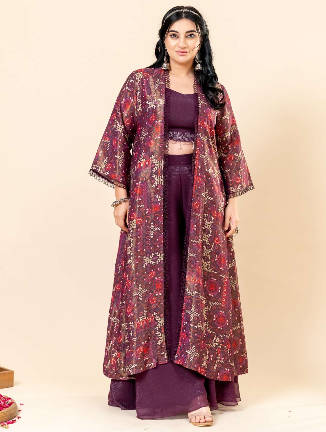 women printed three quarter sleeve fusion set  - 21977710 -  Standard Image - 1