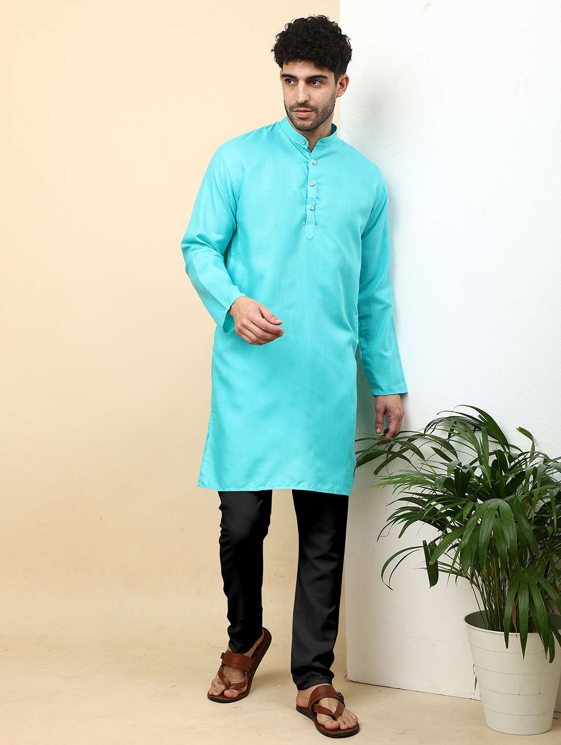 men pack of 2 solid mandarin neck kurta pyjama ethnic wear set - 21977730 -  Standard Image - 1