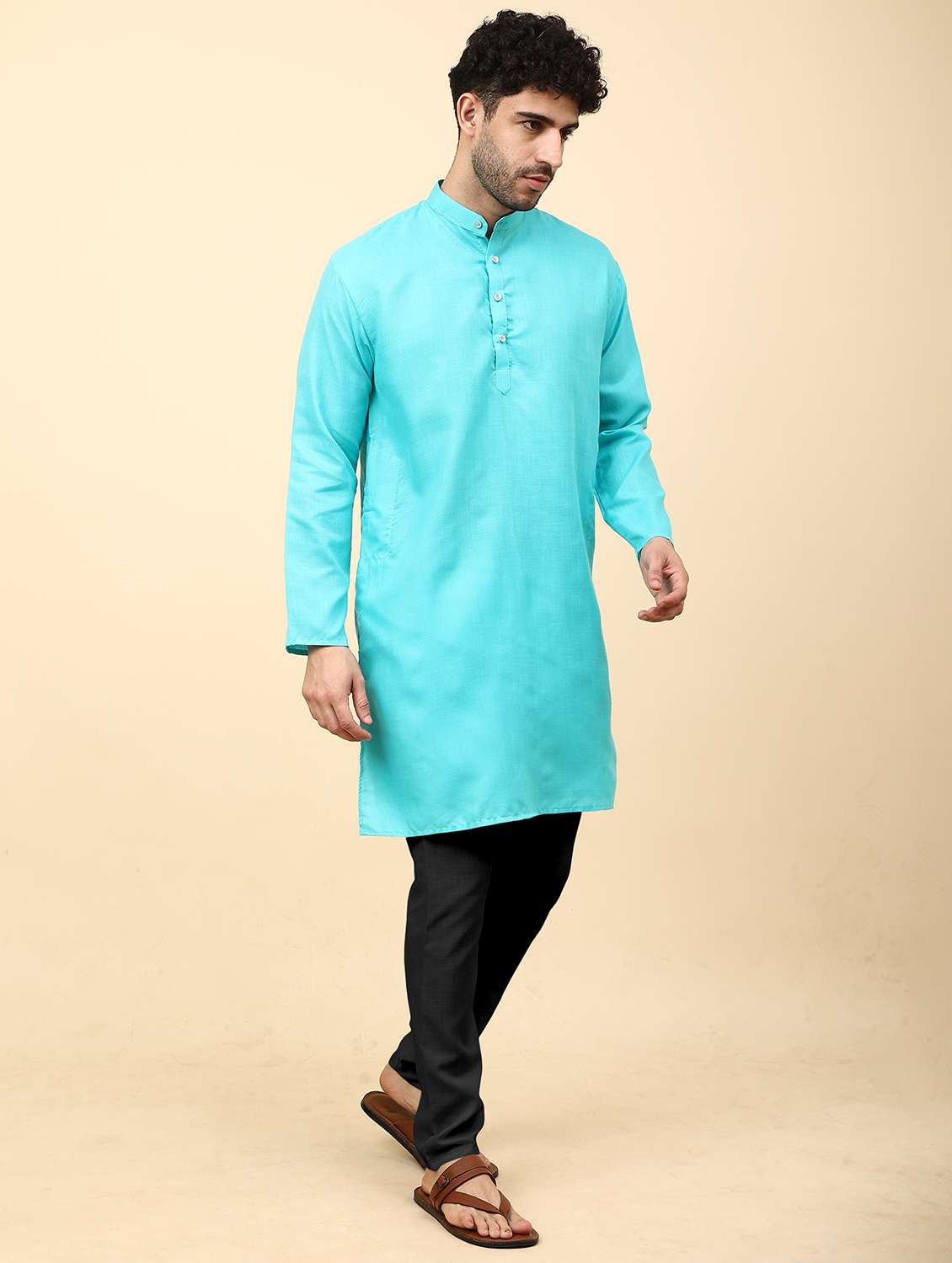 men pack of 2 solid mandarin neck kurta pyjama ethnic wear set - 21977732 -  Standard Image - 1