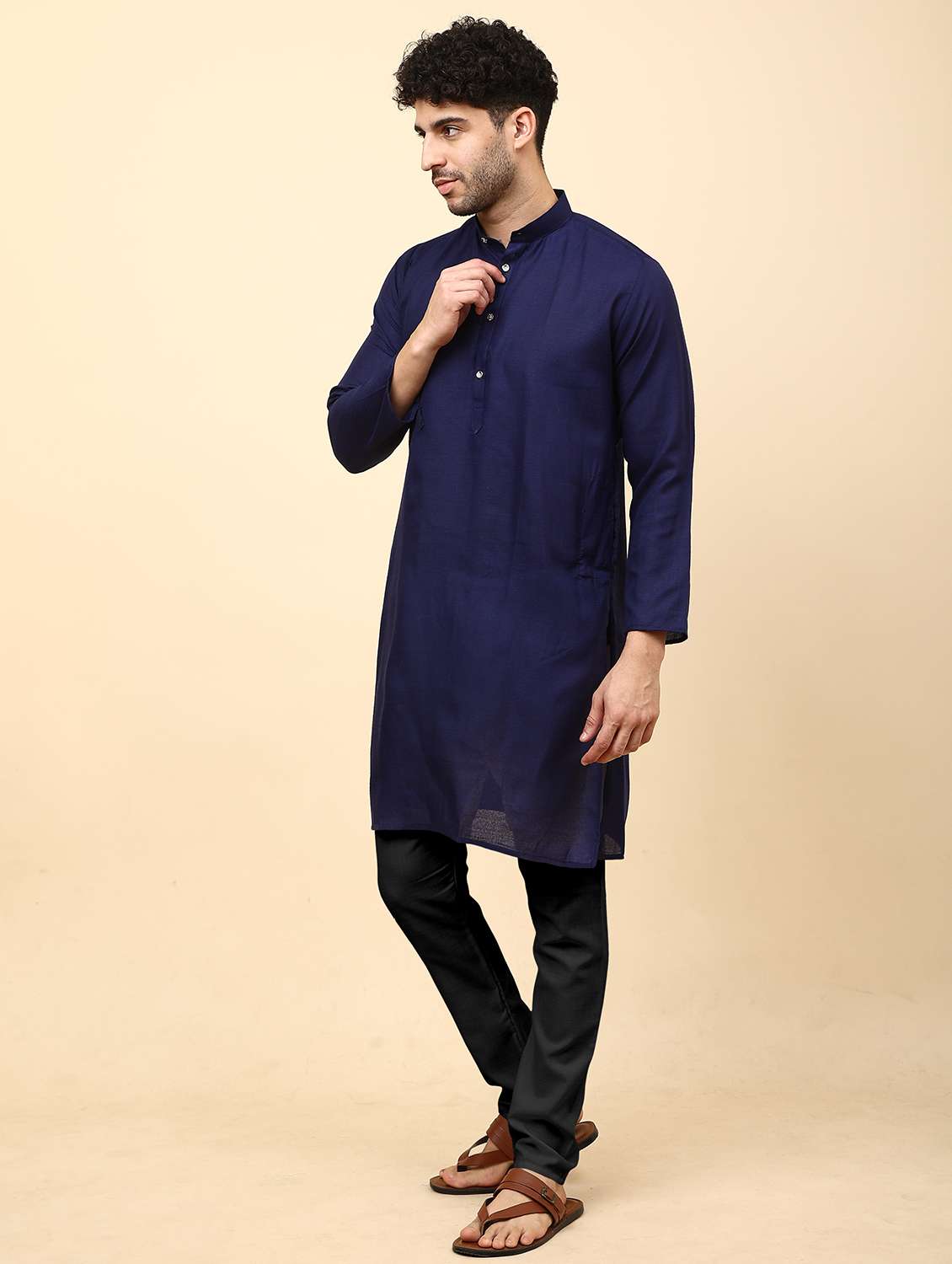 men pack of 2 solid mandarin neck kurta pyjama ethnic wear set - 21977747 -  Standard Image - 1