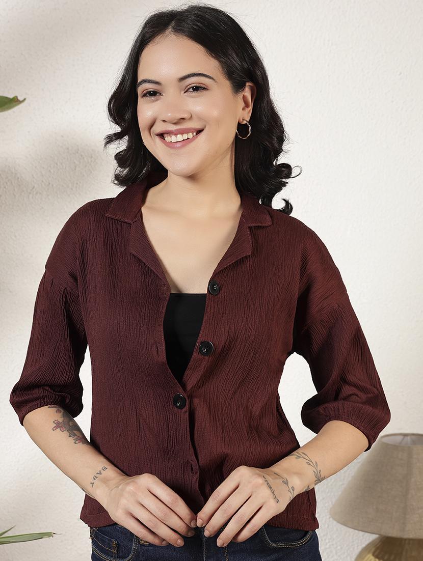 women solid collared long sleeve regular shirt - 21977774 - Standard Image - 1