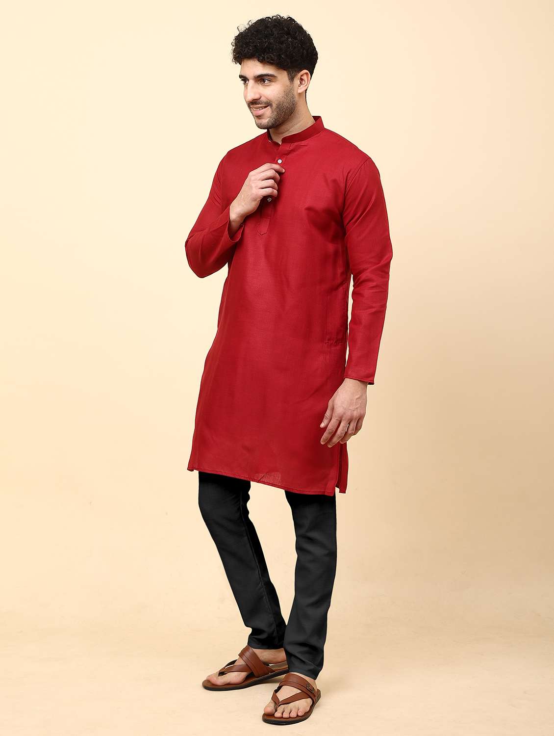 men pack of 2 solid mandarin neck kurta pyjama ethnic wear set - 21977791 -  Standard Image - 1