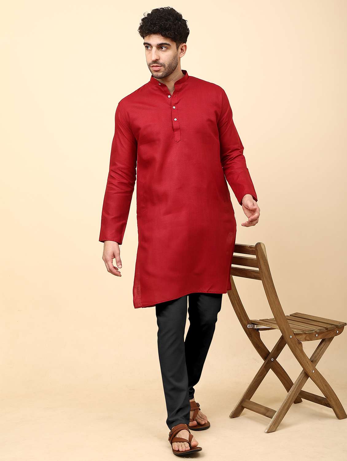 men pack of 2 solid mandarin neck kurta pyjama ethnic wear set - 21977797 -  Standard Image - 1