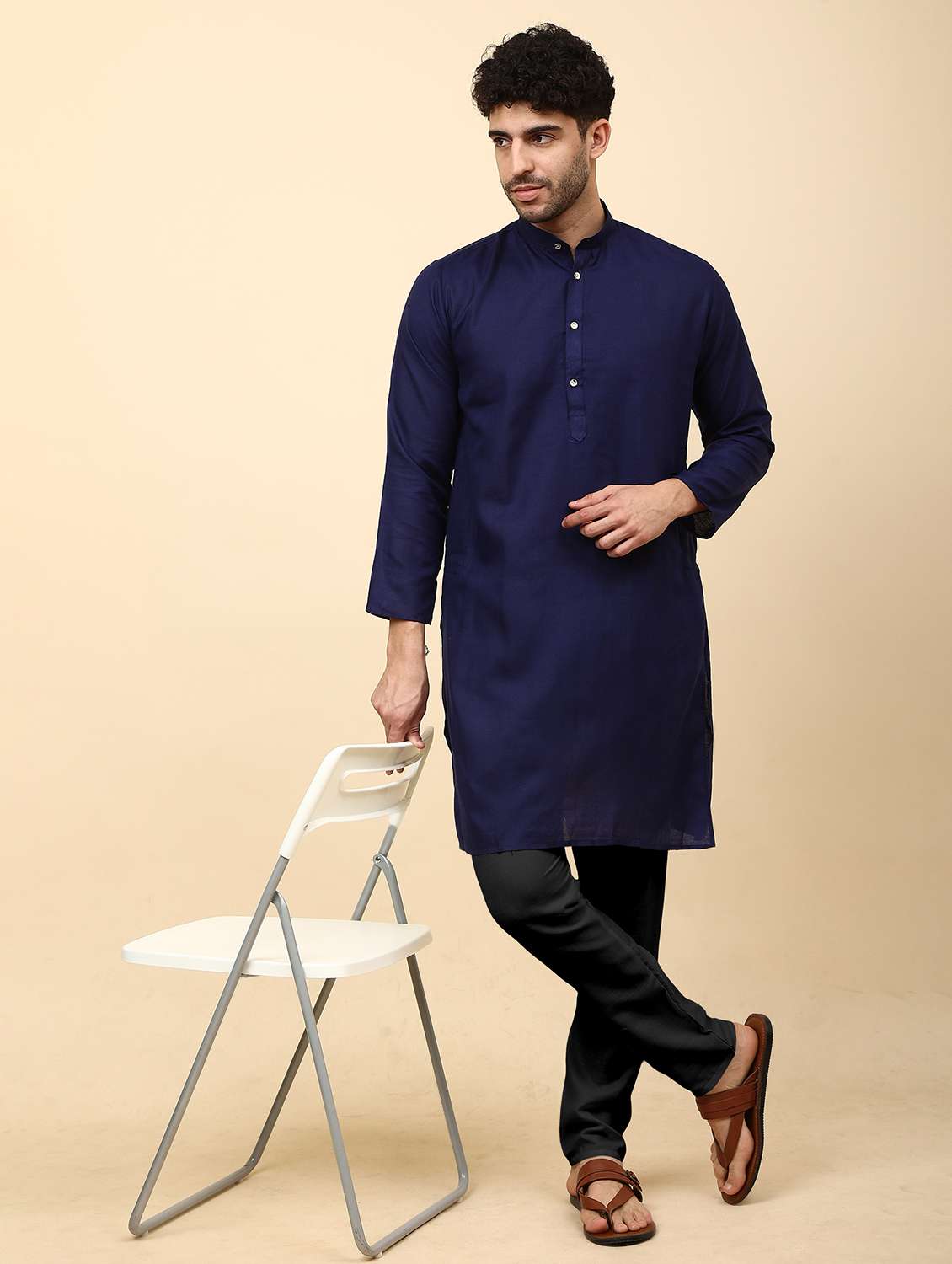 men pack of 2 solid mandarin neck kurta pyjama ethnic wear set - 21977823 -  Standard Image - 4