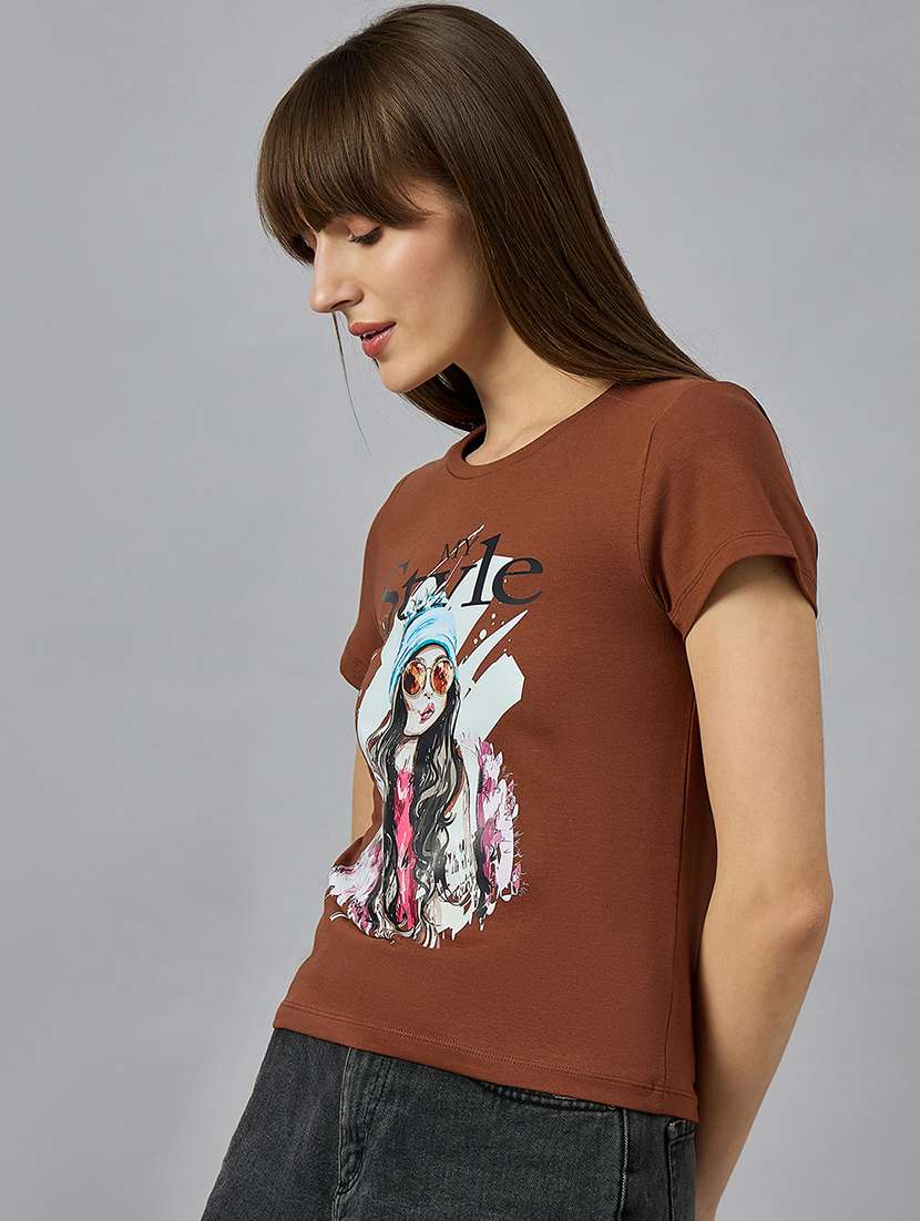 women printed short sleeve regular fit t-shirt - 21977870 - Standard Image - 1