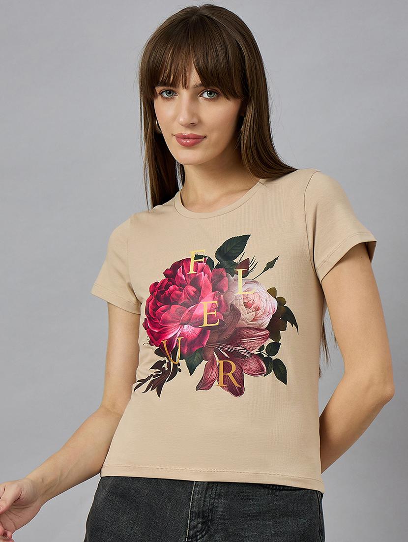 women printed short sleeve regular fit t-shirt - 21977871 - Standard Image - 1