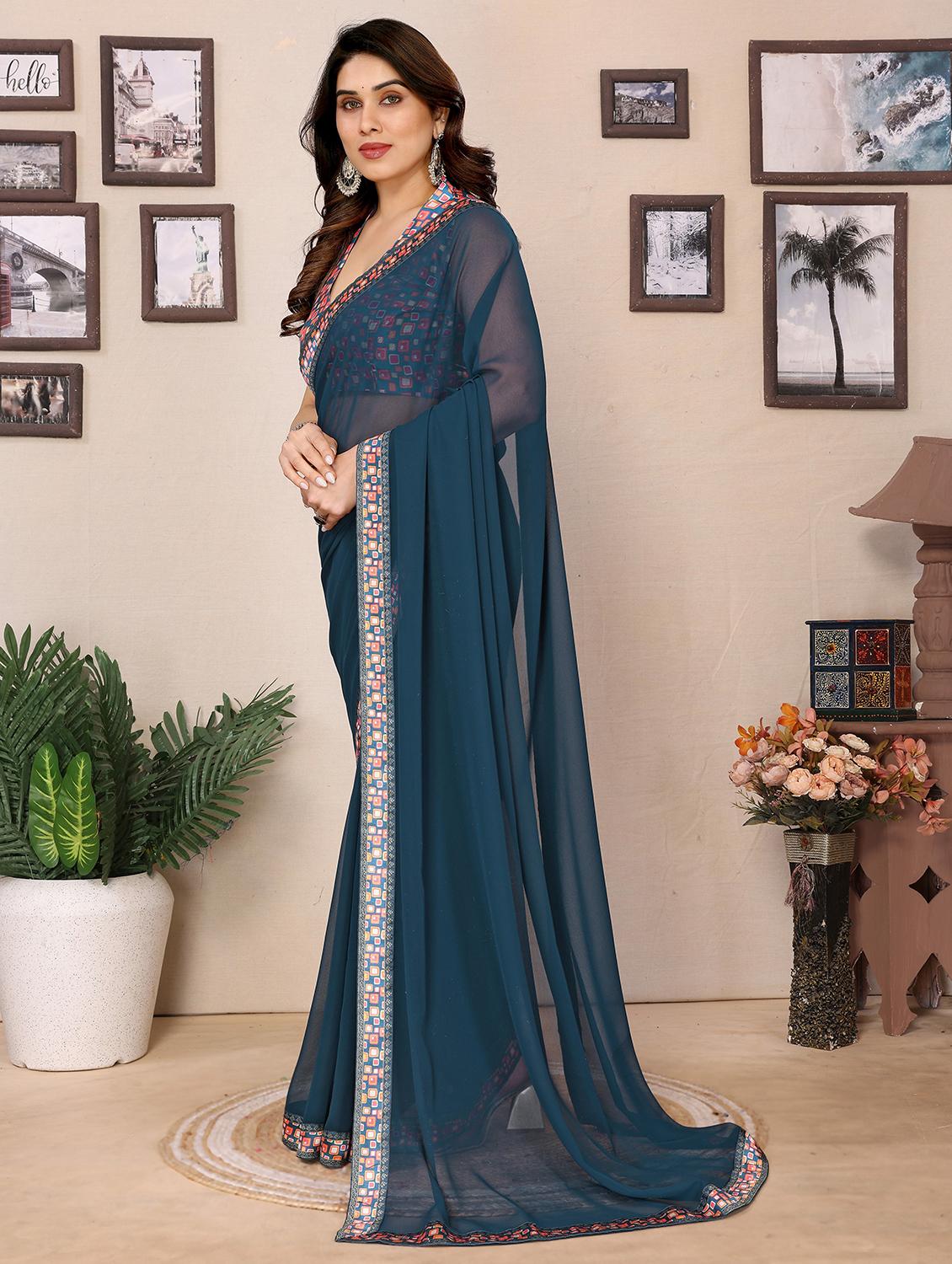 women solid with bordered saree with blouse - 21977892 - Standard Image - 1