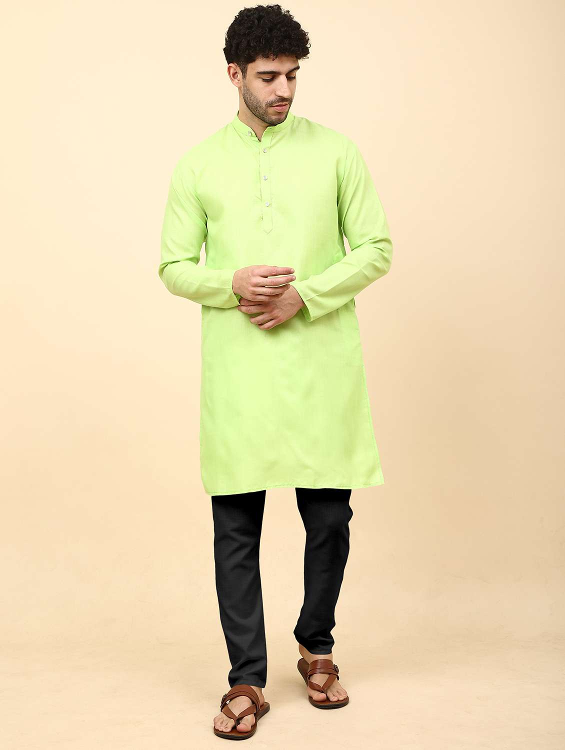 men pack of 2 solid mandarin neck kurta pyjama ethnic wear set - 21977912 -  Standard Image - 1