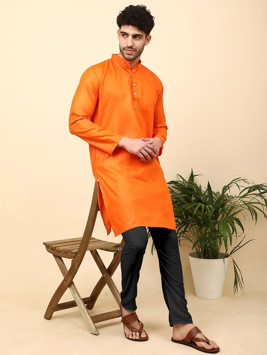 men pack of 2 solid mandarin neck kurta pyjama ethnic wear set - 21977912 -  Standard Image - 4