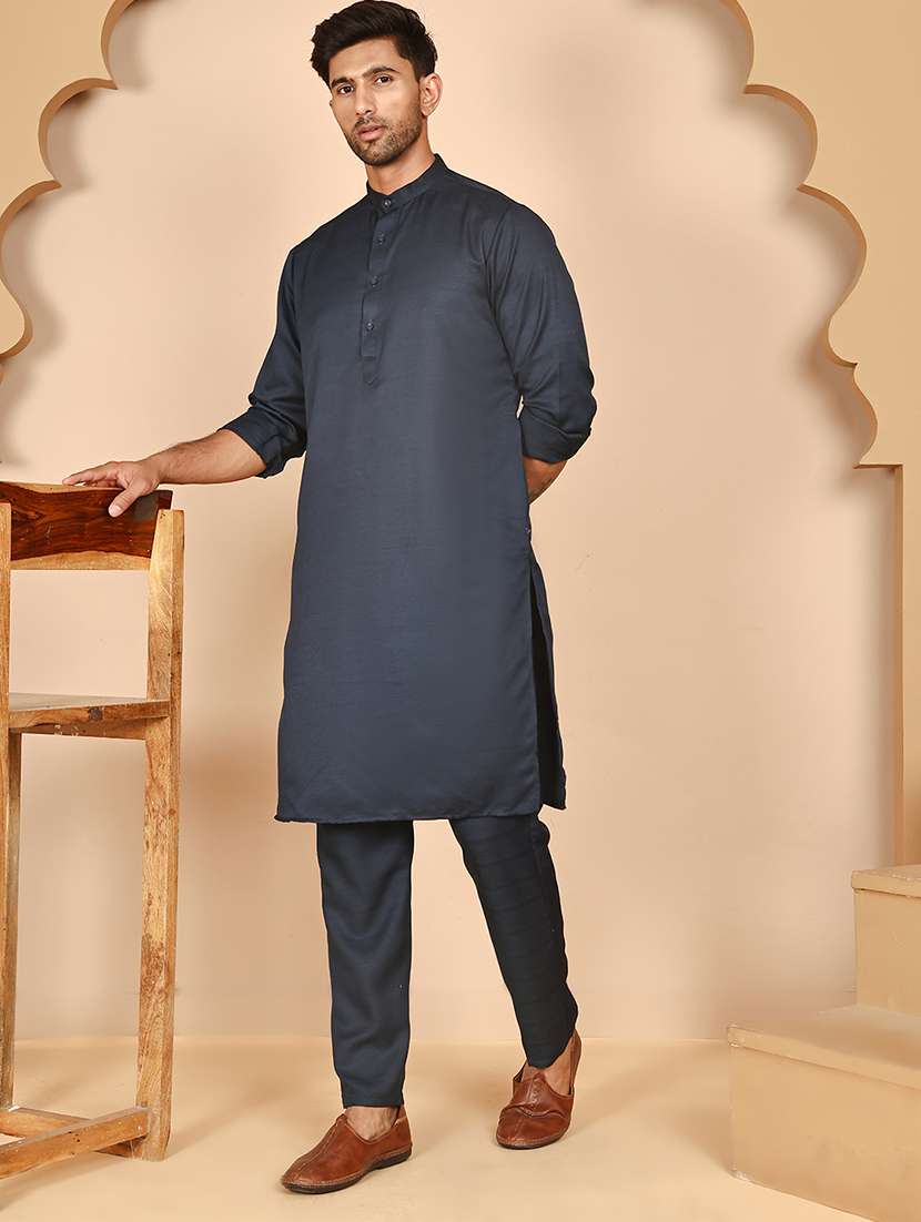 men mandarin neck kurta pyjama ethnic wear set - 21977935 -  Standard Image - 1