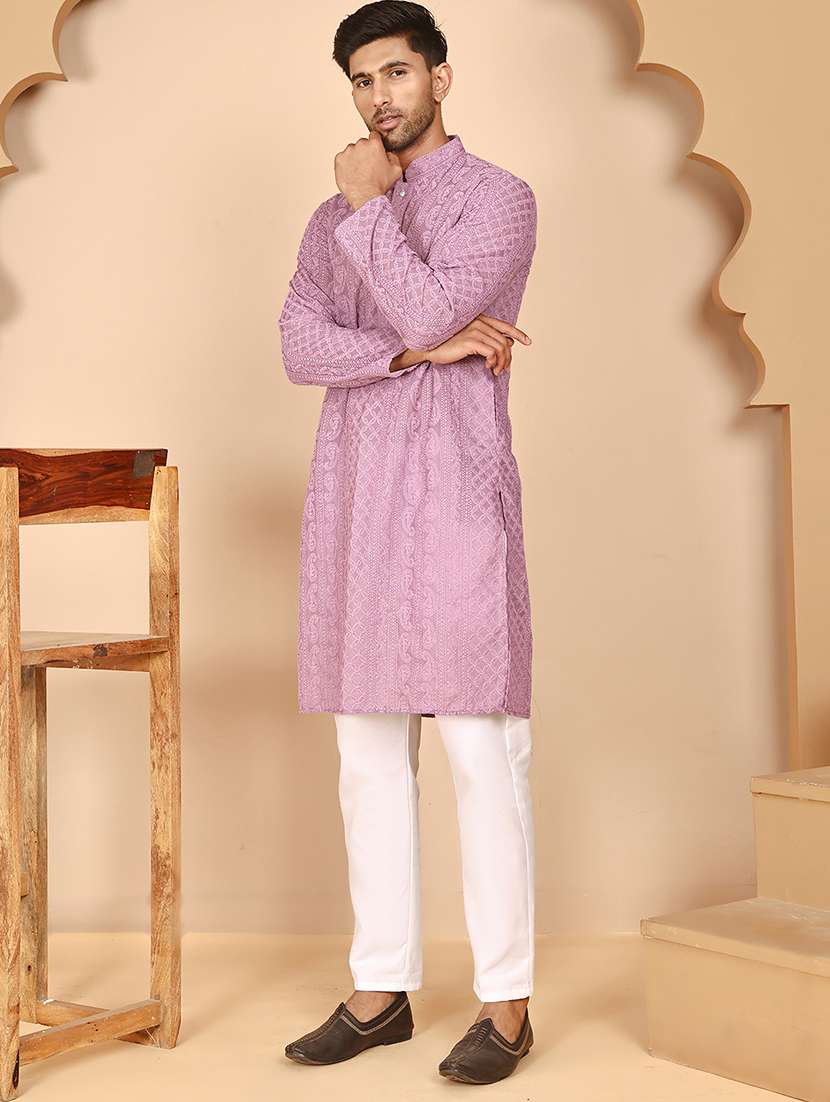 men mandarin neck kurta pyjama ethnic wear set - 21977939 -  Standard Image - 1