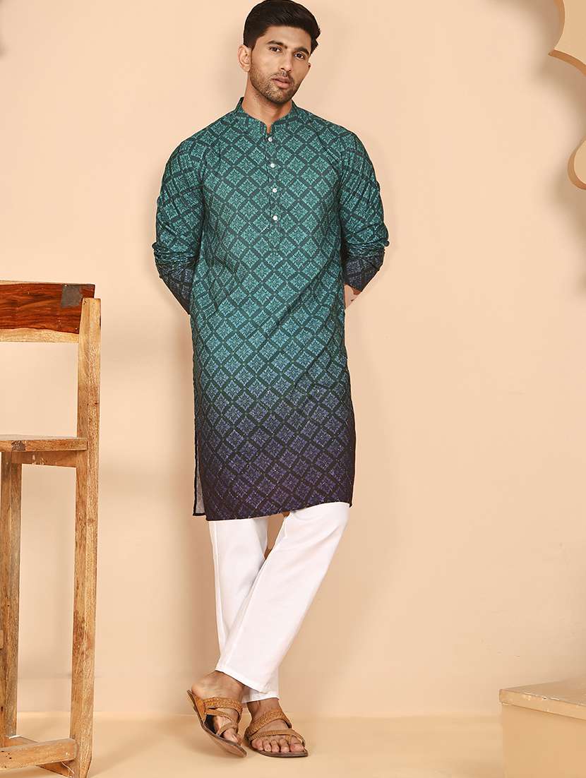 men mandarin neck kurta pyjama ethnic wear set