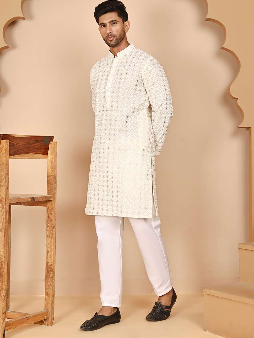 men mandarin neck kurta pyjama ethnic wear set - 21977943 -  Standard Image - 1