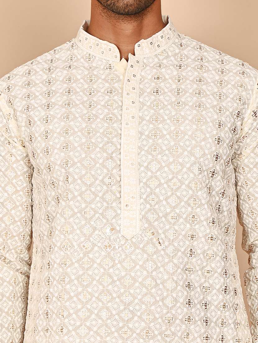 men mandarin neck kurta pyjama ethnic wear set - 21977943 -  Standard Image - 4