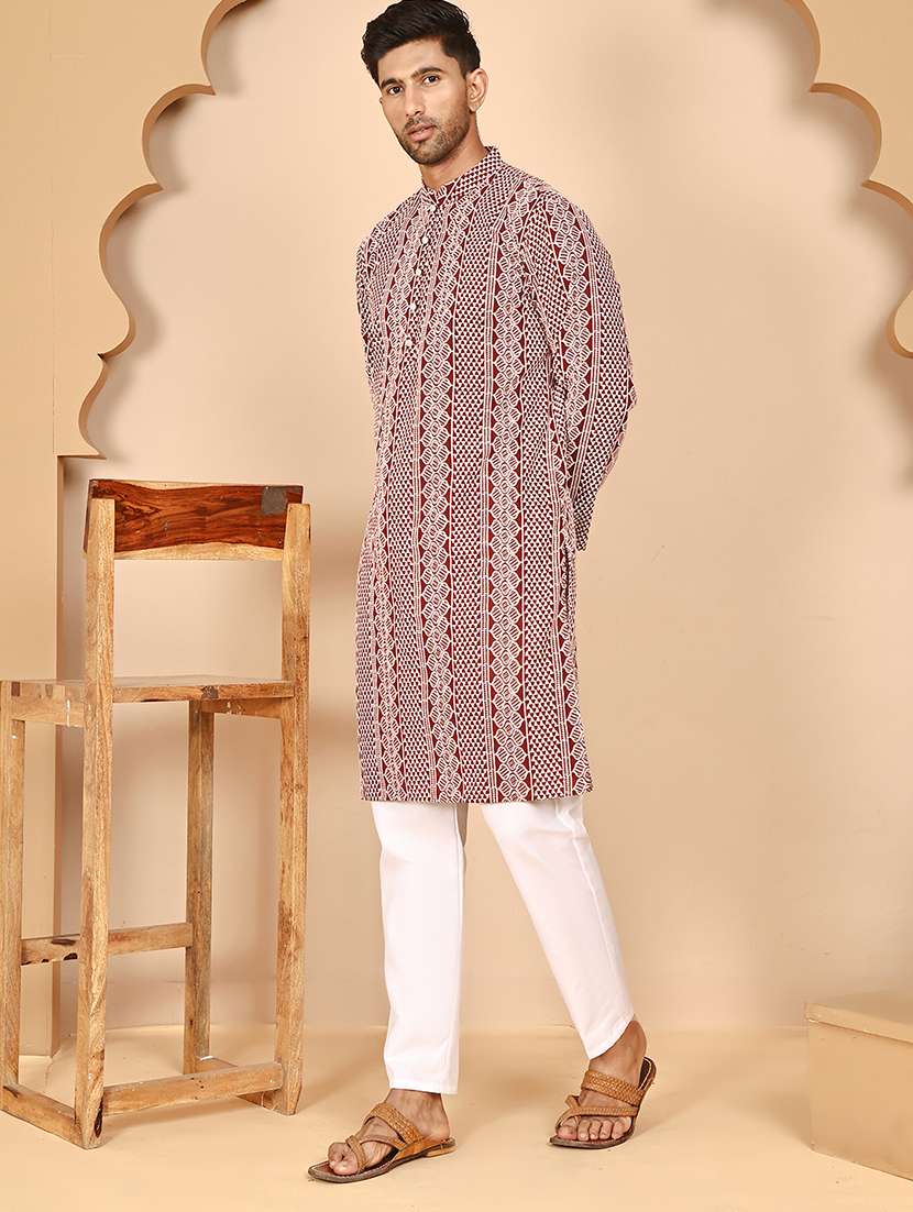men mandarin neck kurta pyjama ethnic wear set - 21977947 -  Standard Image - 1