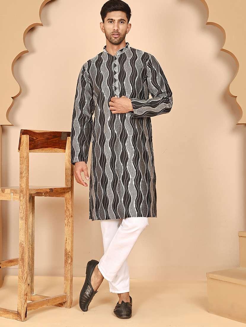 men mandarin neck kurta pyjama ethnic wear set