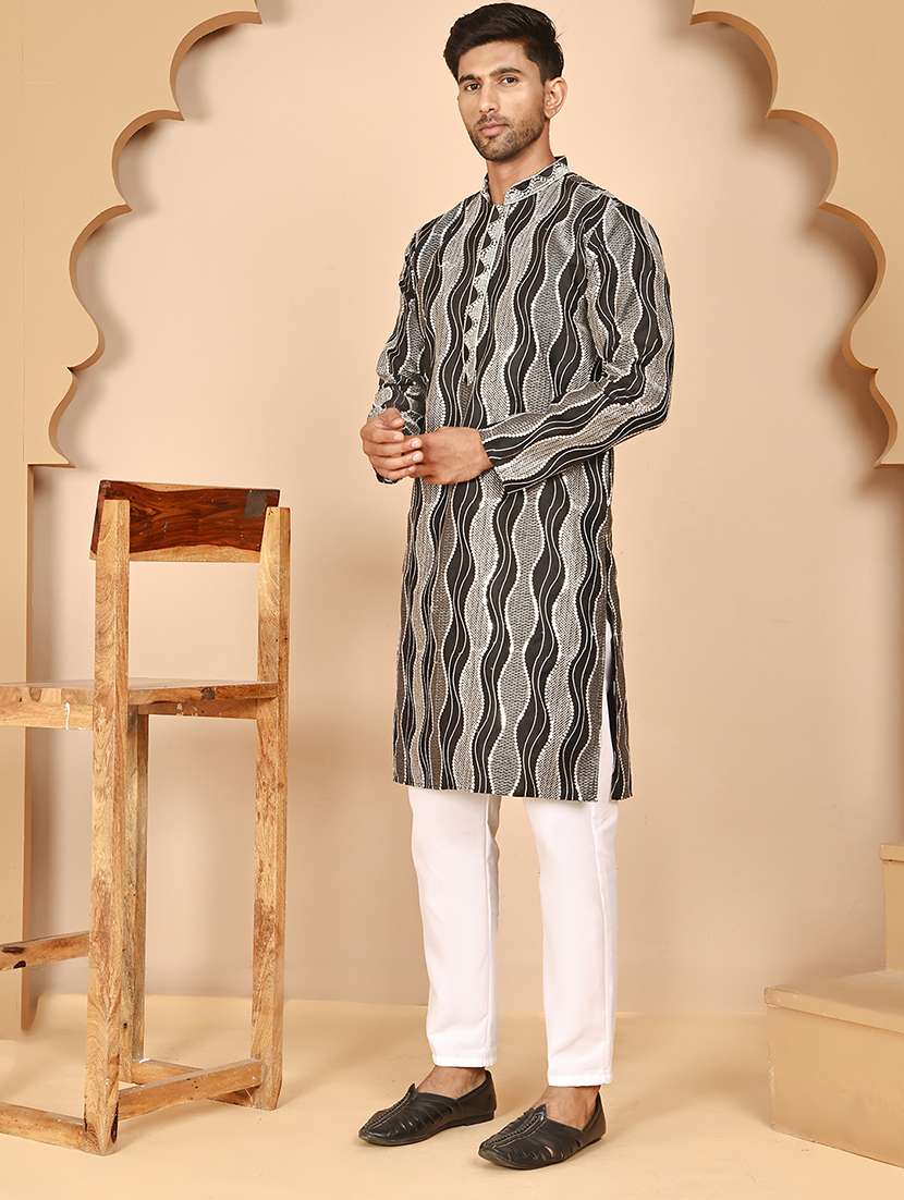 men mandarin neck kurta pyjama ethnic wear set - 21977951 -  Standard Image - 1