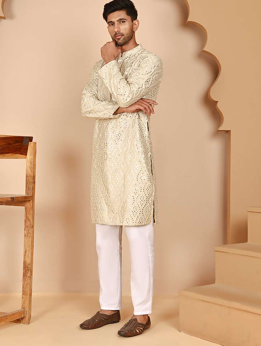 men mandarin neck kurta pyjama ethnic wear set - 21977959 -  Standard Image - 1