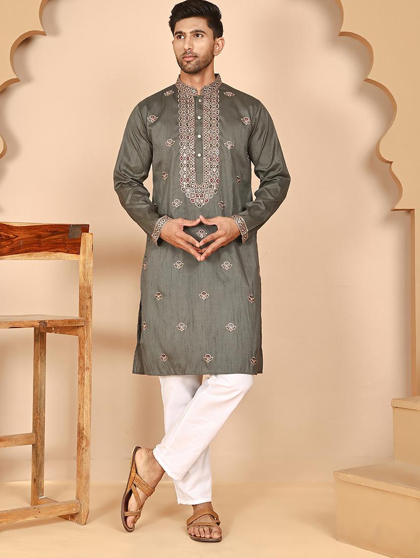 men mandarin neck kurta pyjama ethnic wear set