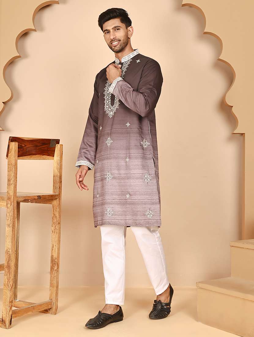 men mandarin neck kurta pyjama ethnic wear set - 21977962 -  Standard Image - 1