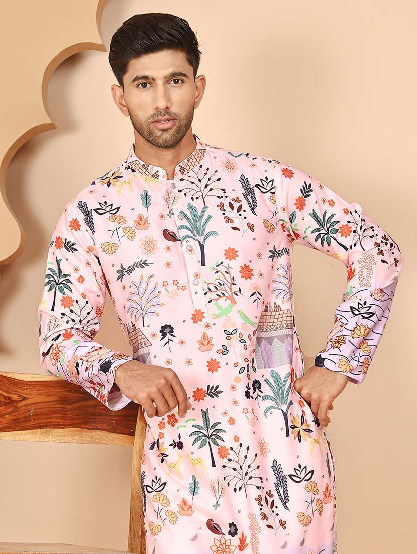 Men Mandarin Neck Kurta Pyjama Ethnic Wear Set